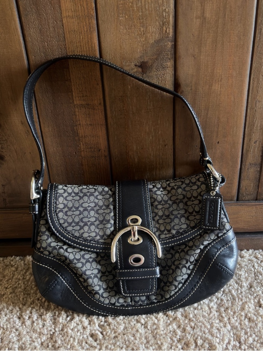 Vintage Coach F10925 Soho Canvas and Leather Shoulder Bag in Black/Gray